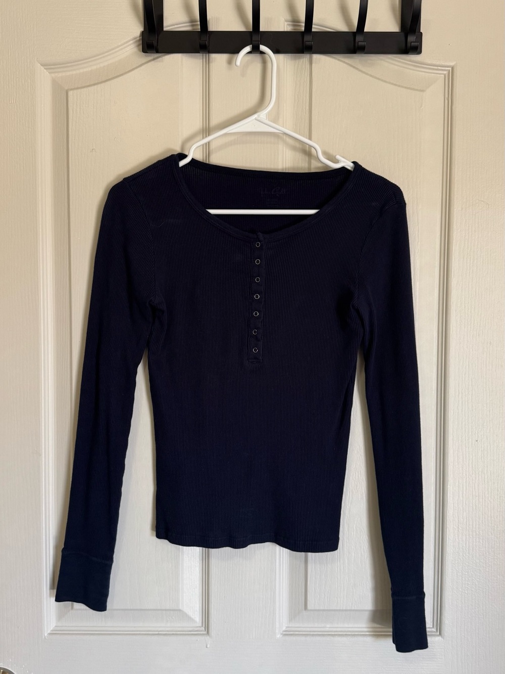 Brandy Melville Navy Ribbed Henley Long-Sleeve Top